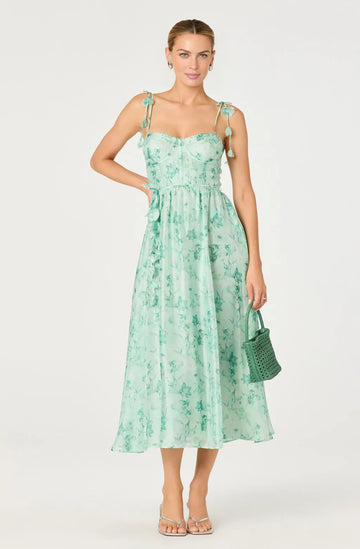 Romantic A Line Sweetheart Organza Midi Floral Casual Dress