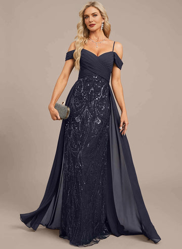 Vedress Navy Off‑Shoulder Sequin Mermaid Mother Dress Front View