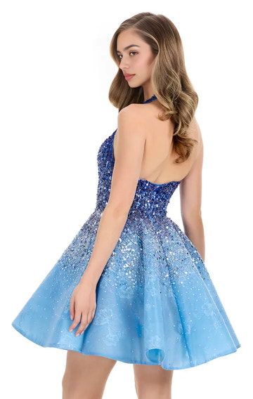 Glamorous A-Line Halter Sleeveless Sequin Mini Homecoming Dress