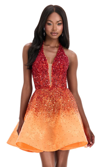 Glamorous A-Line Halter Sleeveless Sequin Mini Homecoming Dress