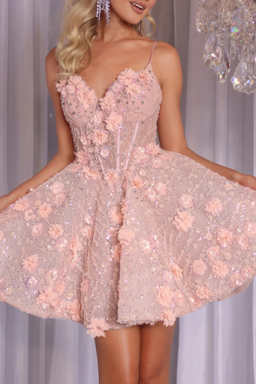 Glamorous A-line Corset Spaghetti Strap Tulle Mini 3D Floral Homecoming Dress