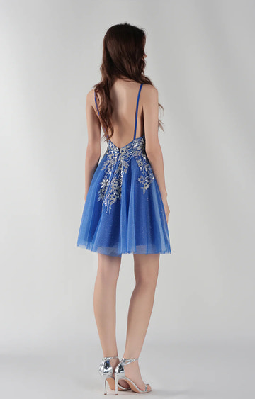 Glamorous ALine VNeck Tulle Short Sequin Applique Homecoming Dress