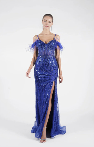 Glamorous Mermaid OffShoulder Sleeveless Tulle Floor-Length FeatherProm Dress