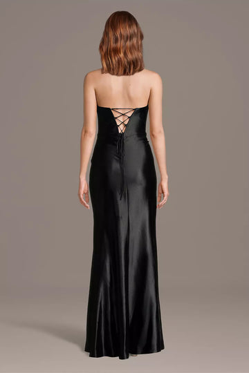 Glamorous Mermaid Strapless Sleeveless Satin Long Corset Evening Dress