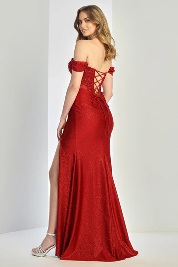Glamorous Mermaid Sweetheart Off The Shoulder Glitter Long Lace Slit Prom Dress