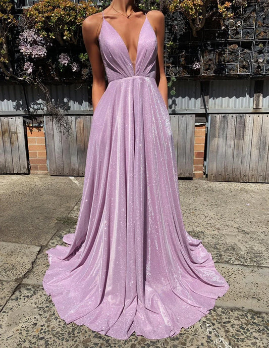 Glamorous Glitter A-Line Halter Neck Backless Maxi Dress Formal Prom Dress
