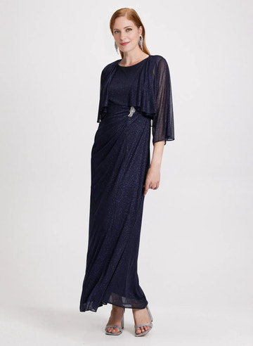 Glittered A-Line Round Neck Mother of the Bride Dress Floor-Length Gown with Jacket
