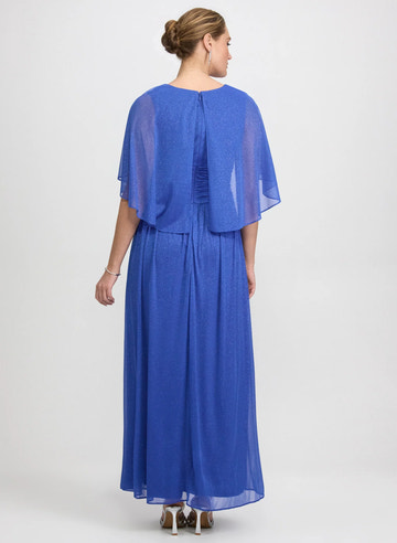 Glittered A-Line V-Neck Mother of the Bride Dress Floor-Length Gown with Capelet