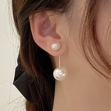 Gold-Tone Double Pearl Drop Earrings