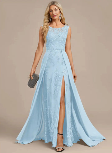 Vedress Light Blue Lace A‑Line Slit Mother Dress Front View