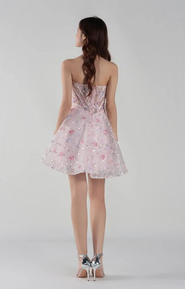 Gorgeous ALine Strapless Tulle Short Sequin Corset Homecoming Dress
