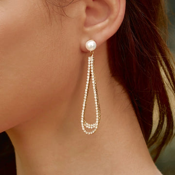 Pearl and Rhinestone Teardrop Statement Earrings