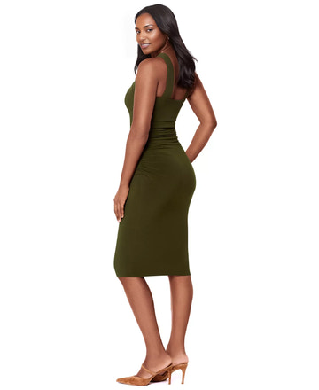 Halter Neck Sleeveless Ruched Wedding Guest Dress Midi Cocktail Dress