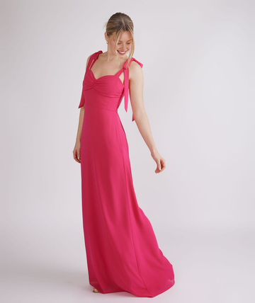 Simple Strapless Long Gown With Bow Tie Chiffon Strap Maxi Dress Bridesmaid Dress