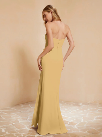 Strapless Sweetheart Ruched Waist High Slit Mermaid Chiffon Bridesmaid Evening Maxi Dress
