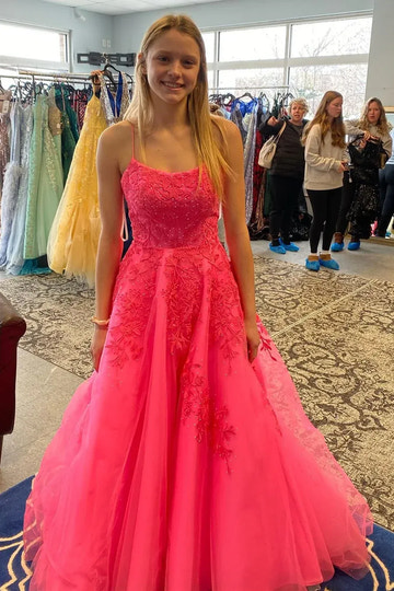 Lace Applique Ball Gown Square Neck Sleeveless Backless Floor-Length Prom Gown