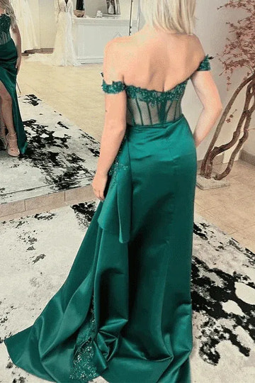 Lace Applique Mermaid Off-Shoulder Sleeveless Backless Floor-Length Prom Gown