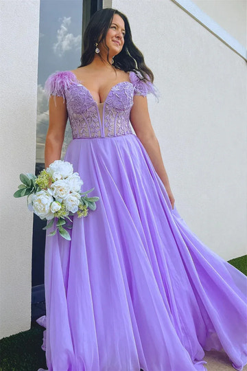 Lace Feather Ball Gown Sweetheart Sleeveless Backless Floor-Length Prom Gown