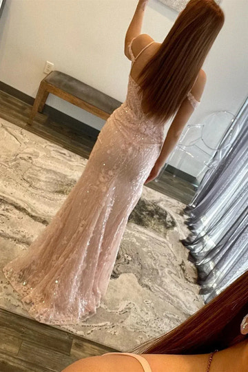 Vestido de Fiesta Largo de Sirena con Lentejuelas de Encaje, Cuello Cuadrado y sin Mangas con Espalda Descubierta