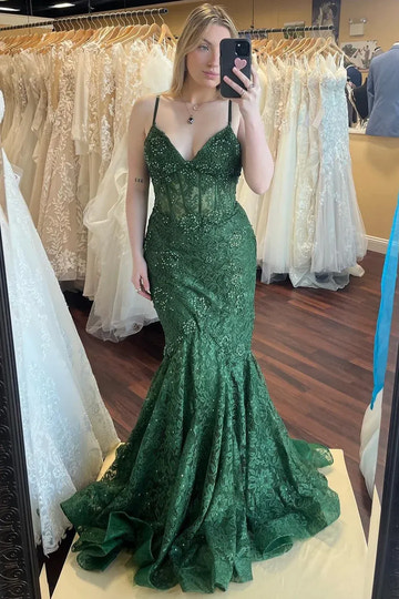 Lace Sequin Mermaid Sweetheart Sleeveless Backless Floor-Length Prom Gown