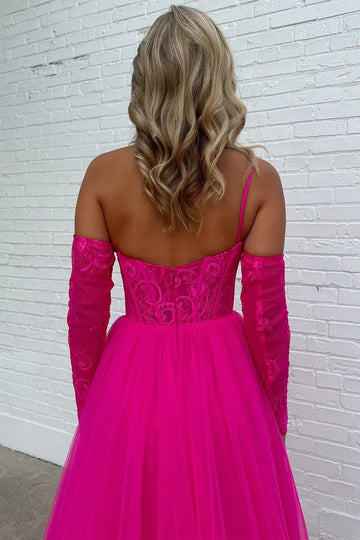 Lace Tulle Ball Gown One-Shoulder Long Sleeve Backless Floor-Length Prom Gown
