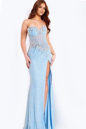Vestido de fiesta largo hasta el suelo con escote corazón, sin tirantes, cremallera en la espalda y brillantes de sirena