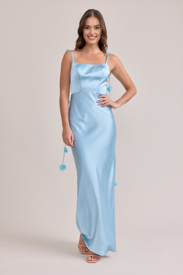 Elegant Bodycon Spaghetti Strap High-Slit Bridesmaid Dress Satin Party Wedding Guest Maxi Dress