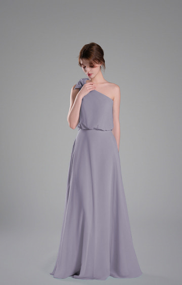 One-Shoulder Chiffon Bridesmaid Dress Flowy Floor-Length Evening Gown Bow Detail Flowing A-Line Dresses