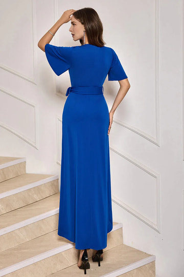 V Neck Formal Maxi Wrap Sash Mother of the Bride Dress Party Evening Dress