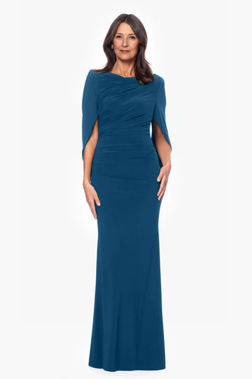 Elegant Mermaid Draped Sleeve Formal Gown Flared Silhouette Mother of the Bride Dress