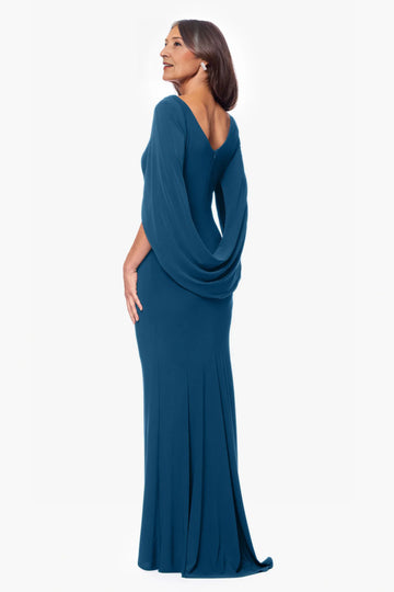 Elegant Mermaid Draped Sleeve Formal Gown Flared Silhouette Mother of the Bride Dress
