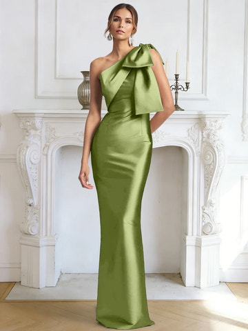 Mermaid One-Shoulder Strapless With Shoulder Bow High-Slit Formal Evening Dress
