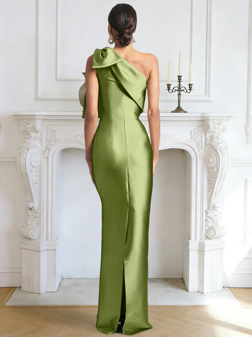 Mermaid One-Shoulder Strapless With Shoulder Bow High-Slit Formal Evening Dress