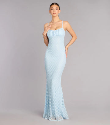 Feminine Mermaid Spaghetti Strap Sleeveless Lace Ruched Formal Evening Dress