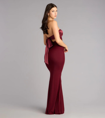 Elegant Tie-Back Mesh Mermaid Strapless Backless Formal Evening Dress