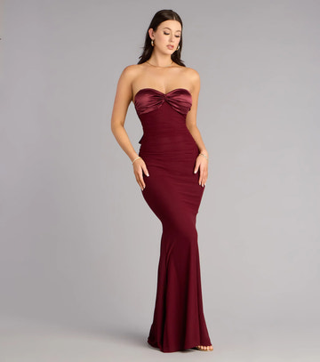 Elegant Tie-Back Mesh Mermaid Strapless Backless Formal Evening Dress