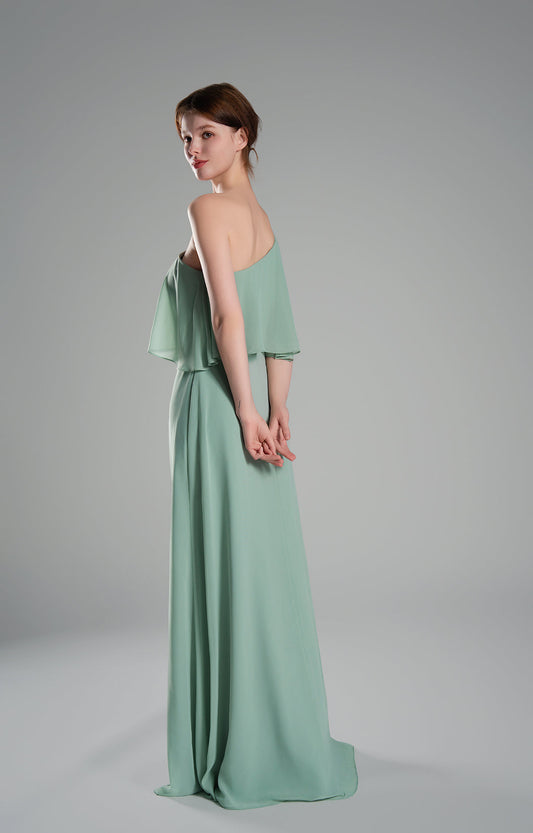 One Shoulder Chiffon Bridesmaid Dress with Slit Elegant Long Formal Evening Gown Flowing A-Line Dresses