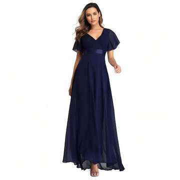 V-Neck Flutter Sleeve Chiffon Bridesmaid Dress - Floor-Length A-Line Formal Gown