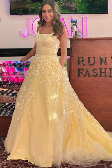 Nude Tulle A-Line Sweetheart Spaghetti Strap Backless Maxi Prom Gown