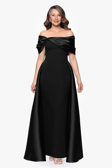 Elegant Off-Shoulder Draped Formal Gown Mother of the Bride Dress with Ruched Details High Slit