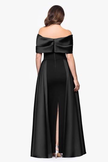 Elegant Off-Shoulder Draped Formal Gown Mother of the Bride Dress with Ruched Details High Slit