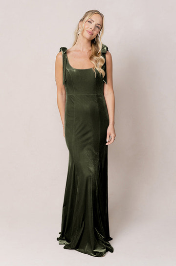 Women's Sleeveless Velvet Mermaid Gown Square Neckline Bow Strap Detail Party Wedding Guest Bridesmaid Dresses