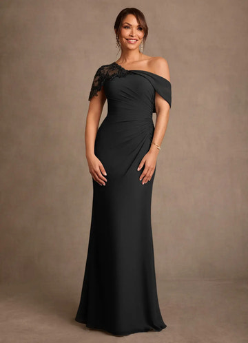 Elegant Sheath One-Shoulder Chiffon Lace Floor-Length Evening Gown Formal Mother of the Bride Dress