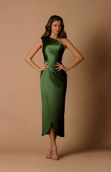 Elegant Satin Sheath One Shoulder Ruched Bridesmaid Dress