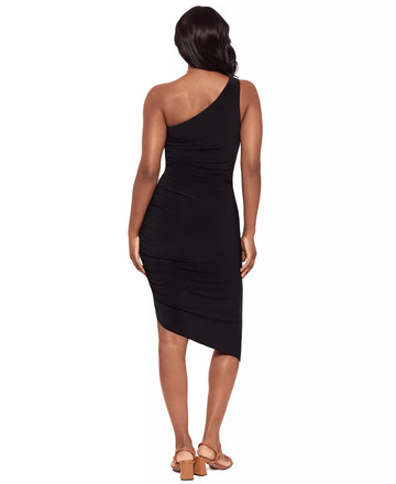 Bodycon One-Shoulder Sleeveless Ruched Asymmetrical Midi Cocktail Dress