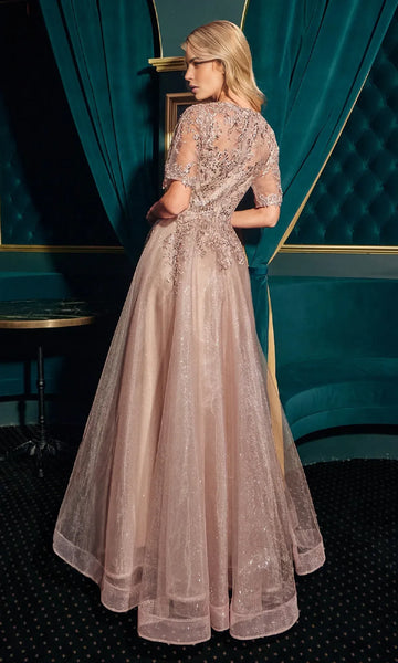 Opulent A-Line V-Neck Short Sleeve Tulle Maxi Beaded Lace Evening Gown