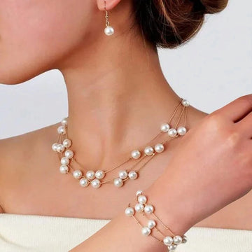 Gold Pearl Station Bridal Jewelry Set