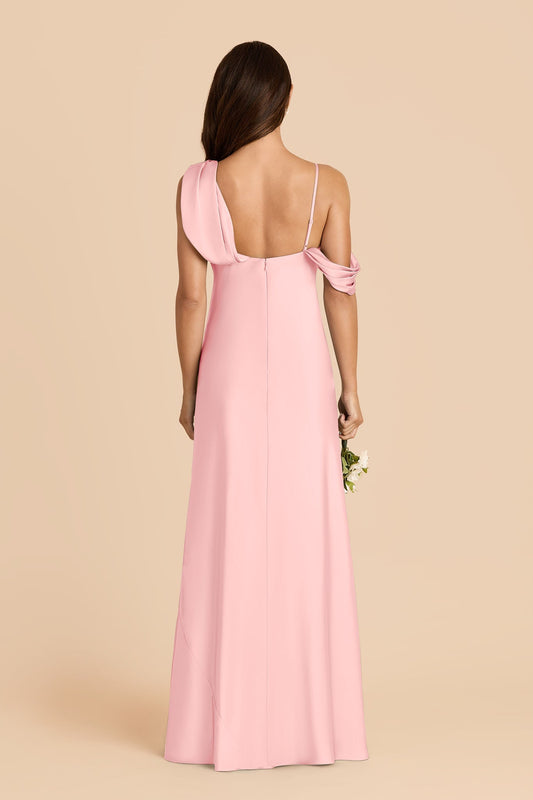 Women's Asymmetrical One-Shoulder Satin Maxi Dress with Draped Bodice Formal Evening Gown