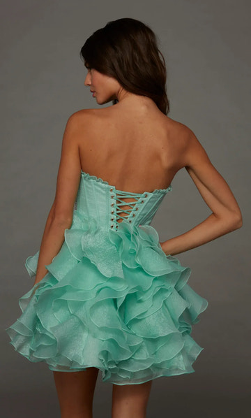 Playful A Line Strapless Sleeveless Organza Ruffled Bow Corset Mini Homecoming Dress