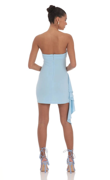 Vedress light blue stretch fabric zip back sleeveless party dress back detailed view